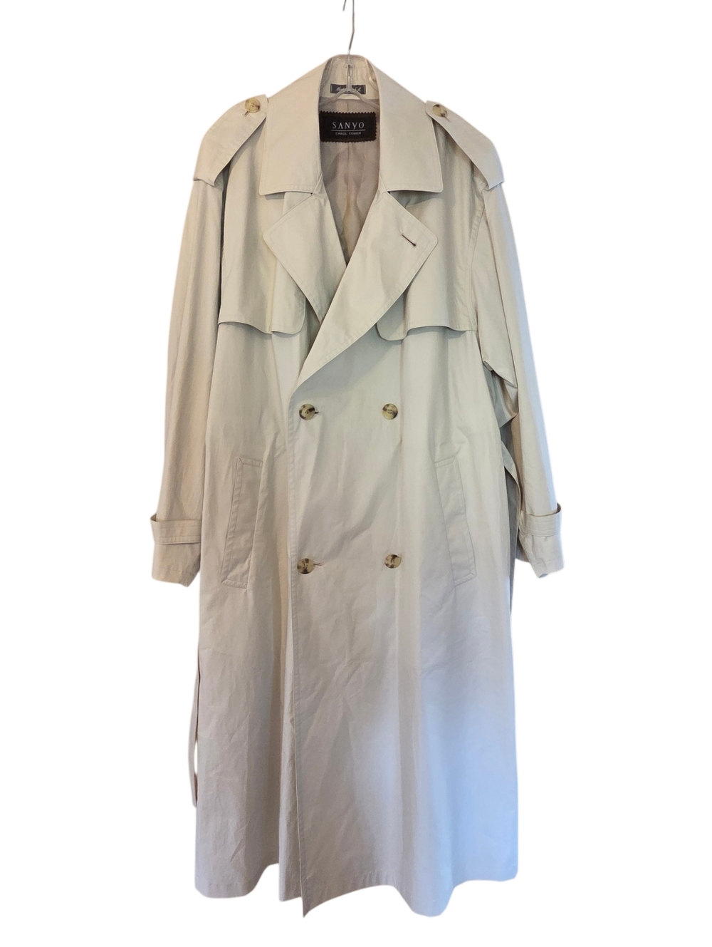 VTG Sanyo Carol Cohen Sand/light Tan Full Length Double Breasted  Trenchcoat 40R